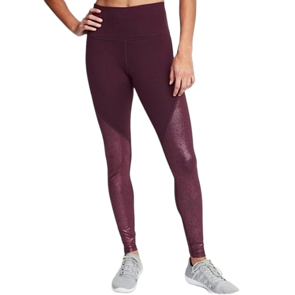 Old Navy Pants - Old Navy  Highrise Go Dry Leggings Burgundy with Shimmer Size Small
